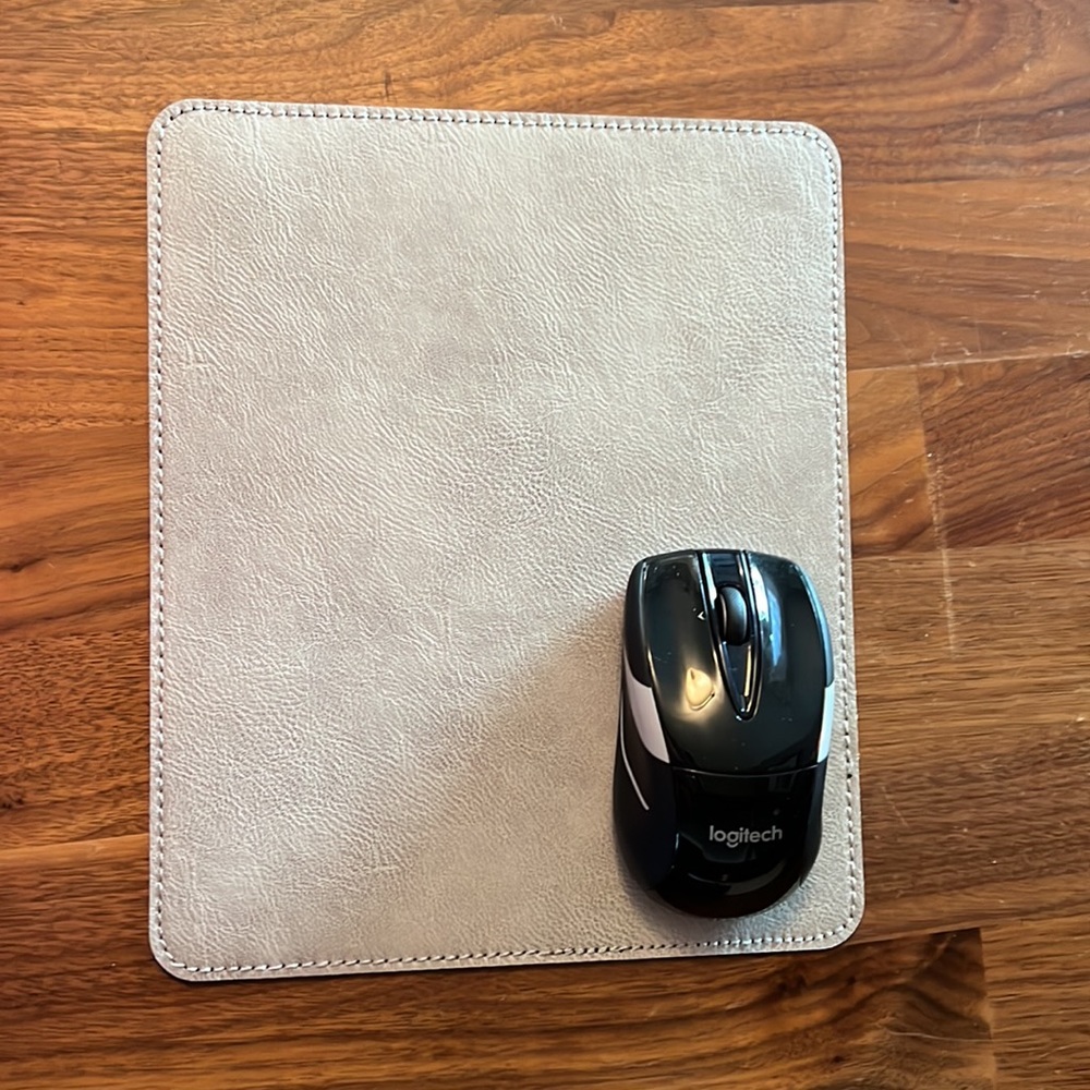 Faux Grey Leather Mouse Pad (Wireless mouse NOT included)